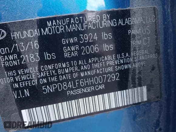 ✅ 2017 Hyundai Elantra Limited • VIN: 5NPD84LF6HH007292 • Lot: 43420084. Listed on IAAI with 103,502 mi. Free auction sales archive from the USA and detailed vehicle history report at DreamBid. Image 9.