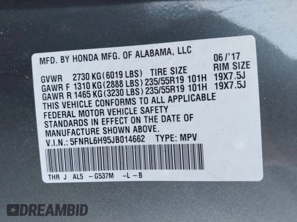 ✅ 2018 Honda Odyssey Elite • VIN: 5FNRL6H95JB014662 • Lot: 43753134. Listed on IAAI with 107,295 mi. Free auction sales archive from the USA and detailed vehicle history report at DreamBid. Image 9.