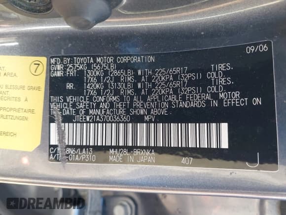 ✅ 2007 Toyota Highlander w/3rd Row • VIN: JTEEW21A370036360 • Lot: 43595395. Wystawiony na IAAI z przebiegiem 220 402 mil. Bezpłatny archiwum sprzedaży aukcyjnych z USA i szczegółowy raport historii pojazdu na DreamBid. Zdjęcie 9.