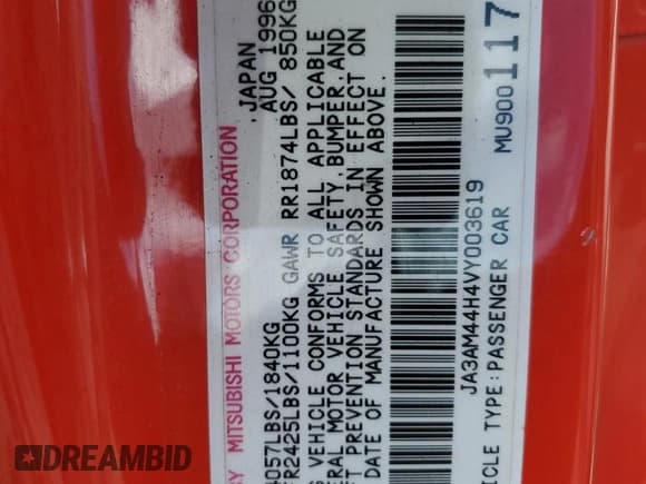 ✅ 1997 Mitsubishi 3000GT • VIN: JA3AM44H4VY003619 • Lot: 48215425. Listed on Copart with 135,362 mi. Free auction sales archive from the USA and detailed vehicle history report at DreamBid. Image 12.