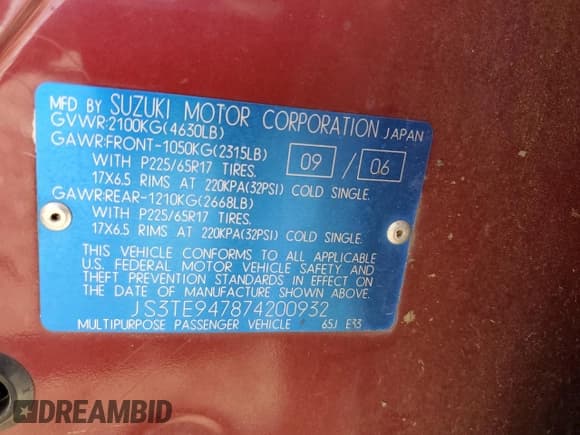✅ 2007 Suzuki Grand Vitara Luxury • VIN: JS3TE947874200932 • Lot: 72956984. Wystawiony na Copart z przebiegiem 223 421 mil. Bezpłatny archiwum sprzedaży aukcyjnych z USA i szczegółowy raport historii pojazdu na DreamBid. Zdjęcie 15.