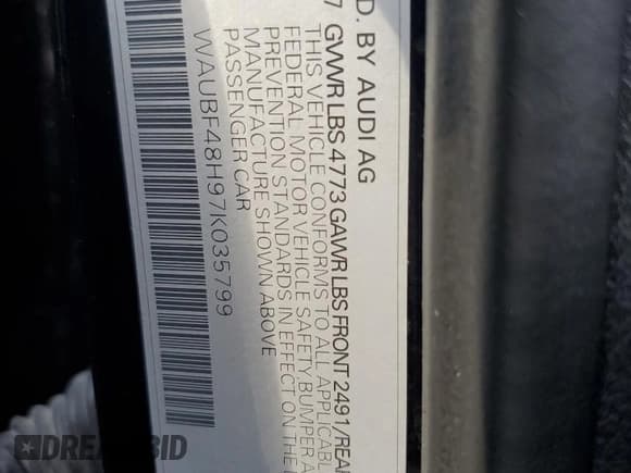 ✅ 2007 Audi A4 • VIN: WAUBF48H97K035799 • Lot: 77832414. Listed on Copart with 169,547 mi. Free auction sales archive from the USA and detailed vehicle history report at DreamBid. Image 13.