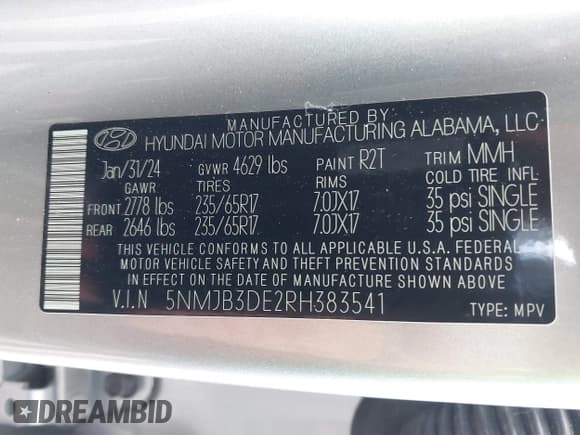 ✅ 2024 Hyundai Tucson SEL • VIN: 5NMJB3DE2RH383541 • Лот: 43126788. Опубликован ранее на IAAI с пробегом 36 277 миль. Бесплатный доступ к архиву аукционных продаж из США и подробный отчёт об истории автомобиля на DreamBid. Изображение 9.