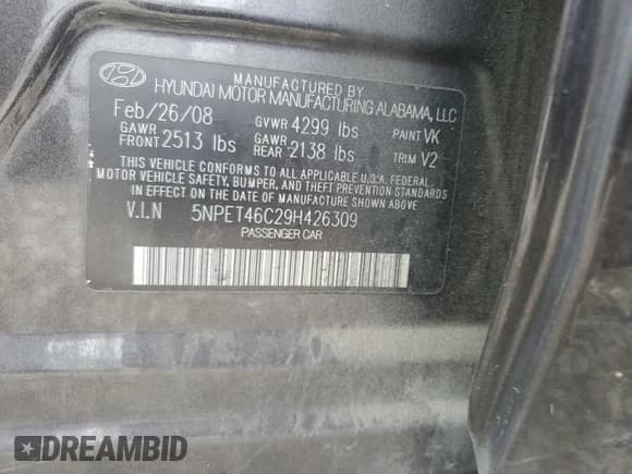 ✅ 2009 Hyundai Sonata GLS • VIN: 5NPET46C29H426309 • Лот: 85141534. Опубликован ранее на Copart с пробегом 148 026 миль. Бесплатный доступ к архиву аукционных продаж из США и подробный отчёт об истории автомобиля на DreamBid. Изображение 12.