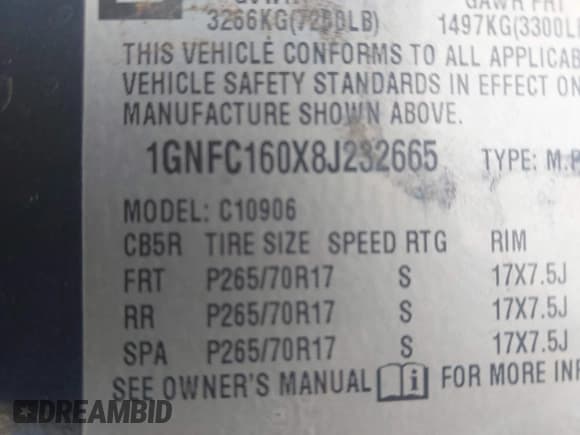 ✅ 2008 Chevrolet Suburban LTZ • VIN: 1GNFC160X8J232665 • Лот: 43589538. Опубликован ранее на IAAI с пробегом 220 428 миль. Бесплатный доступ к архиву аукционных продаж из США и подробный отчёт об истории автомобиля на DreamBid. Изображение 9.