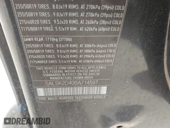 ✅ 2011 Land Rover Range Rover Sport HSE Lux • VIN: SALSK2D40BA714597 • Lot: 42910989. Listed on IAAI with 116,627 mi. Free auction sales archive from the USA and detailed vehicle history report at DreamBid. Image 9.