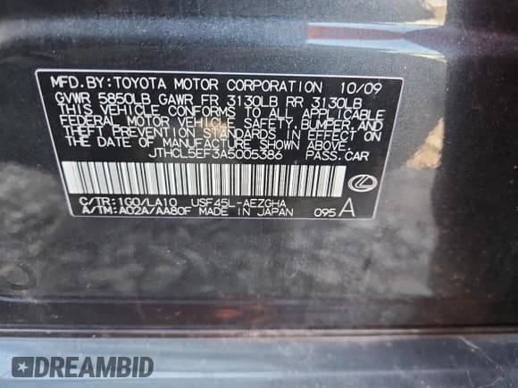 ✅ 2010 Lexus LS 460 • VIN: JTHCL5EF3A5005386 • Lot: 80500125. Wystawiony na Copart z przebiegiem 147 885 mil. Bezpłatny archiwum sprzedaży aukcyjnych z USA i szczegółowy raport historii pojazdu na DreamBid. Zdjęcie 12.