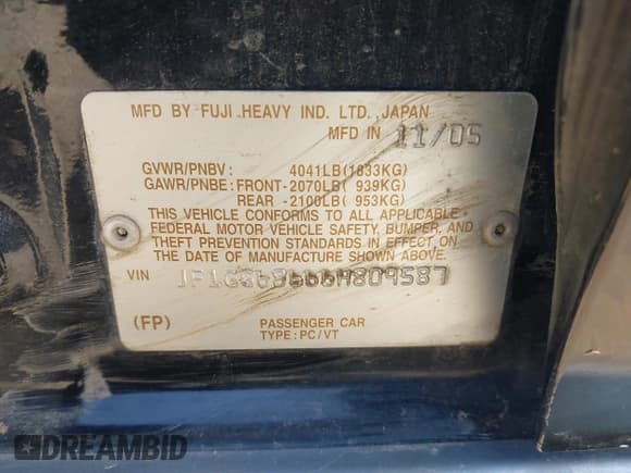 ✅ 2006 Subaru Impreza Outback Special Sports • VIN: JF1GG68666H809587 • Лот: 42560755. Опубликован ранее на IAAI с пробегом 249 236 миль. Бесплатный доступ к архиву аукционных продаж из США и подробный отчёт об истории автомобиля на DreamBid. Изображение 9.