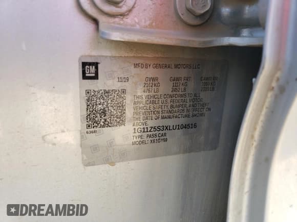 ✅ 2020 Chevrolet Impala LT • VIN: 1G11Z5S3XLU104516 • Lot: 73504914. Listed on Copart with 116,092 mi. Free auction sales archive from the USA and detailed vehicle history report at DreamBid. Image 14.