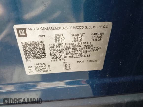 ✅ 2020 GMC Terrain SLT • VIN: 3GKALVEV5LL135015 • Lot: 42183360. Listed on IAAI with 95,549 mi. Free auction sales archive from the USA and detailed vehicle history report at DreamBid. Image 9.