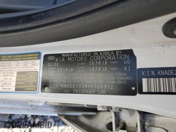 ✅ 2009 Kia Rio • VIN: KNADE223896526972 • Лот: 68189155. Опубликован ранее на Copart с пробегом 158 148 миль. Бесплатный доступ к архиву аукционных продаж из США и подробный отчёт об истории автомобиля на DreamBid. Изображение 12.