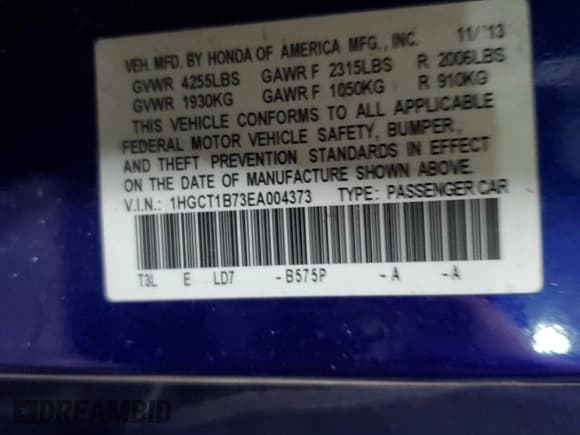 ✅ 2014 Honda Accord EX • VIN: 1HGCT1B73EA004373 • Lot: 41900735. Listed on Copart with 176,921 mi. Free auction sales archive from the USA and detailed vehicle history report at DreamBid. Image 12.