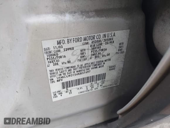 ✅ 2004 Ford Escape XLT • VIN: 1FMCU93154KB37497 • Lot: 43228445. Listed on IAAI with 145,512 mi. Free auction sales archive from the USA and detailed vehicle history report at DreamBid. Image 9.