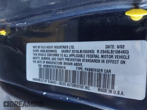 ✅ 2003 Subaru Legacy Outback • VIN: 4S3BH675737603416 • Lot: 43011737. Listed on IAAI with 172,545 mi. Free auction sales archive from the USA and detailed vehicle history report at DreamBid. Image 9.