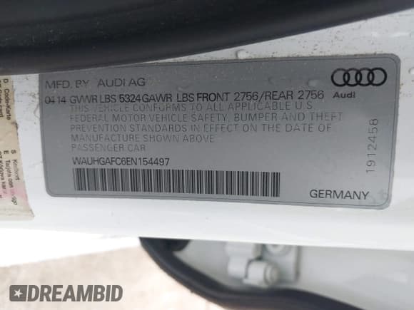 ✅ 2014 Audi A6 Prestige • VIN: WAUHGAFC6EN154497 • Lot: 42189308. Listed on IAAI with 97,472 mi. Free auction sales archive from the USA and detailed vehicle history report at DreamBid. Image 9.