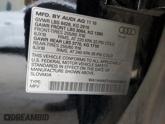 ✅ 2019 Audi Q7 Premium • VIN: WA1AHAF7XKD018633 • Lot: 90139885. Listed on Copart with 67,653 mi. Free auction sales archive from the USA and detailed vehicle history report at DreamBid. Image 13.