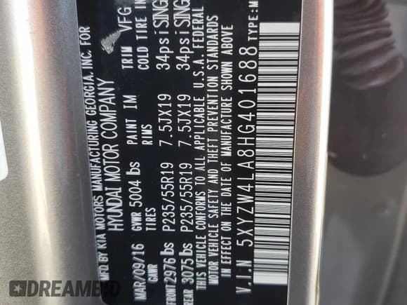 ✅ 2017 Hyundai Santa Fe Ultimate • VIN: 5XYZW4LA8HG401688 • Лот: 53872964. Опубликован ранее на Copart с пробегом 117 274 миль. Бесплатный доступ к архиву аукционных продаж из США и подробный отчёт об истории автомобиля на DreamBid. Изображение 13.