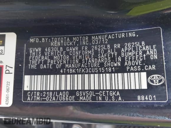 ✅ 2012 Toyota Camry SE • VIN: 4T1BK1FK3CU515181 • Lot: 42536393. Wystawiony na IAAI z przebiegiem 104 137 mil. Bezpłatny archiwum sprzedaży aukcyjnych z USA i szczegółowy raport historii pojazdu na DreamBid. Zdjęcie 9.