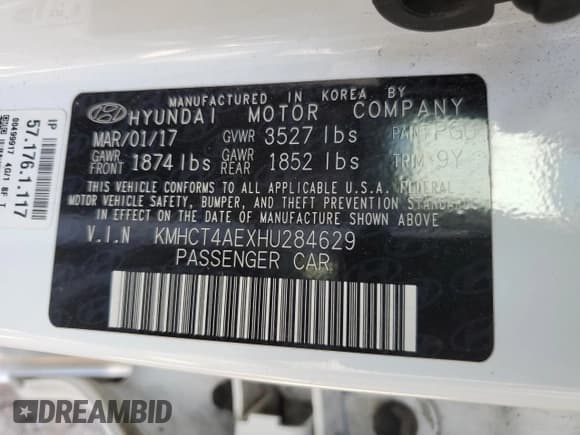 ✅ 2017 Hyundai Accent Value Edition • VIN: KMHCT4AEXHU284629 • Лот: 69848234. Опубликован ранее на Copart с пробегом 123 316 миль. Бесплатный доступ к архиву аукционных продаж из США и подробный отчёт об истории автомобиля на DreamBid. Изображение 14.