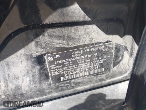 ✅ 2015 BMW 3 Series 328i • VIN: WBA3A5G56FNS90147 • Lot: 42600882. Listed on IAAI with 100,956 mi. Free auction sales archive from the USA and detailed vehicle history report at DreamBid. Image 9.