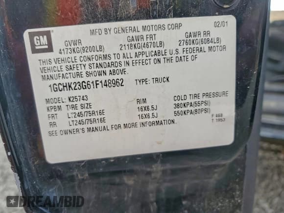 ✅ 2001 Chevrolet Silverado 2500HD LT3 • VIN: 1GCHK23G61F148962 • Лот: 95111035. Опубликован ранее на Copart с пробегом Не указан. Бесплатный доступ к архиву аукционных продаж из США и подробный отчёт об истории автомобиля на DreamBid. Изображение 12.