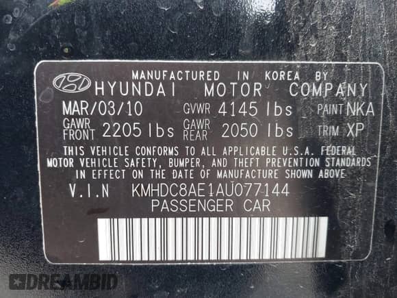 2010 Hyundai Elantra GLS z VIN KMHDC8AE1AU077144, wystawiony jako IAAI lot #41627198 z przebiegiem 136 083 mil mil oraz . Historia ofert i sprzedaży dostępna na DreamBid. Obrazek 9.