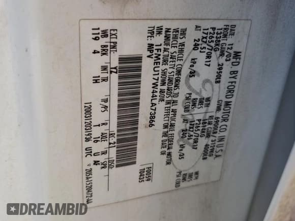 ✅ 2004 Ford Expedition Eddie Bauer • VIN: 1FMEU17W44LA73866 • Lot: 57650275. Listed on Copart with 358,399 mi. Free auction sales archive from the USA and detailed vehicle history report at DreamBid. Image 13.