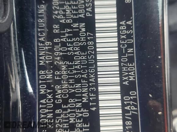 2020 Toyota Camry Hybrid XLE z VIN 4T1F31AK6LU520817, wystawiony jako Copart lot #68915455 z przebiegiem 151 698 mil mil oraz Szkoda całkowita • Salvage title. Historia ofert i sprzedaży dostępna na DreamBid. Obrazek 13.