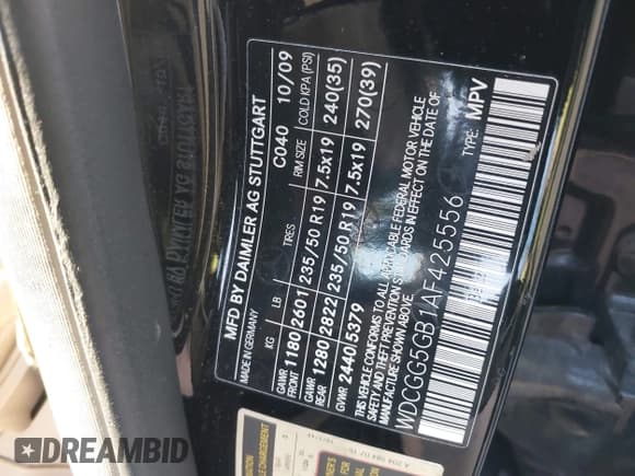 ✅ 2010 Mercedes-Benz GLK 350 • VIN: WDCGG5GB1AF425556 • Lot: 42797816. Listed on IAAI with 189,720 mi. Free auction sales archive from the USA and detailed vehicle history report at DreamBid. Image 9.