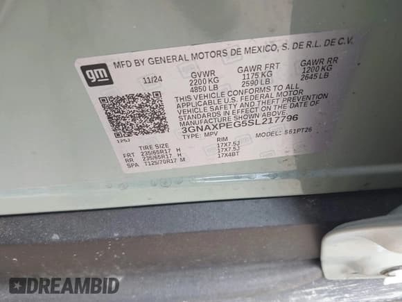 ✅ 2025 Chevrolet Equinox AWD LT • VIN: 3GNAXPEG5SL217796 • Lot: 42754122. Wystawiony na IAAI z przebiegiem 12 916 mil. Bezpłatny archiwum sprzedaży aukcyjnych z USA i szczegółowy raport historii pojazdu na DreamBid. Zdjęcie 9.