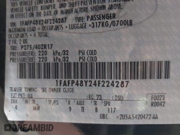 ✅ 2004 Ford Mustang SVT Cobra • VIN: 1FAFP48Y24F224287 • Lot: 43306230. Listed on IAAI with 54,998 mi. Free auction sales archive from the USA and detailed vehicle history report at DreamBid. Image 9.