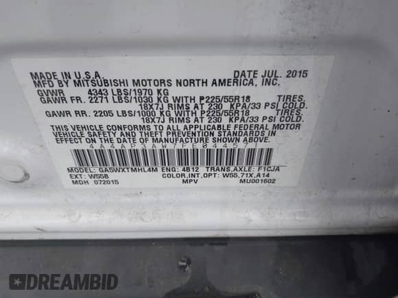 2015 Mitsubishi Outlander ES с VIN 4A4AP3AW7FE044571, выставлен на аукционе IAAI как лот 42235565 с пробегом 142 163 миль миль и . История ставок и продаж доступна на DreamBid. Изображение 9.