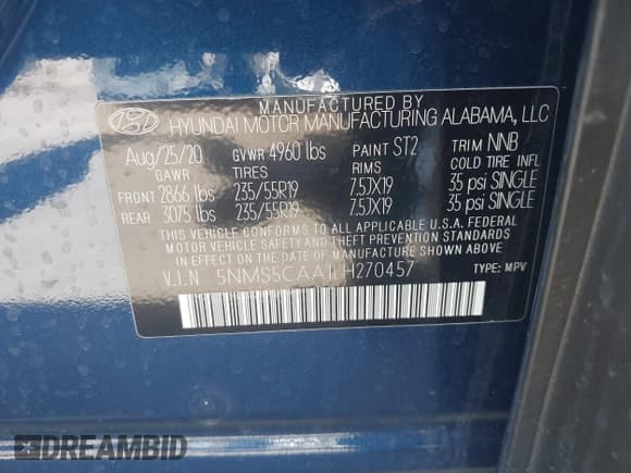 ✅ 2020 Hyundai Santa Fe Limited • VIN: 5NMS5CAA1LH270457 • Лот: 42173675. Опубликован ранее на IAAI с пробегом 23 311 миль. Бесплатный доступ к архиву аукционных продаж из США и подробный отчёт об истории автомобиля на DreamBid. Изображение 9.