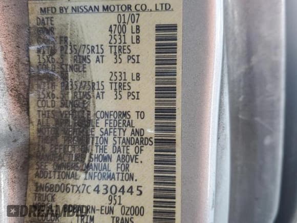 ✅ 2007 Nissan Frontier XE • VIN: 1N6BD06TX7C430445 • Лот: 82674195. Опубликован ранее на Copart с пробегом 224 217 миль. Бесплатный доступ к архиву аукционных продаж из США и подробный отчёт об истории автомобиля на DreamBid. Изображение 12.