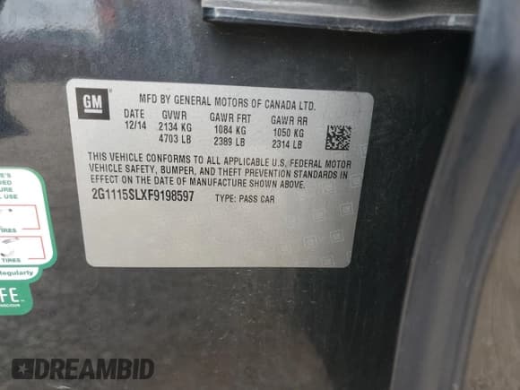 ✅ 2015 Chevrolet Impala LT • VIN: 2G1115SLXF9198597 • Lot: 91869075. Listed on Copart with 193,596 mi. Free auction sales archive from the USA and detailed vehicle history report at DreamBid. Image 13.