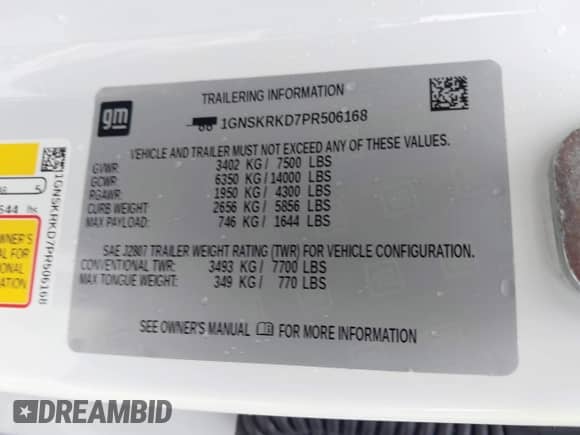 2023 Chevrolet Tahoe RST z VIN 1GNSKRKD7PR506168, wystawiony jako IAAI lot #42367788 z przebiegiem Nie podano mil oraz . Historia ofert i sprzedaży dostępna na DreamBid. Obrazek 9.