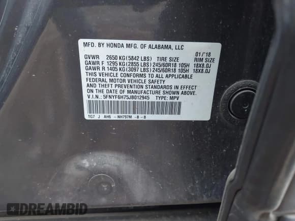 ✅ 2018 Honda Pilot EX-L • VIN: 5FNYF6H75JB012945 • Лот: 41167606. Опубликован ранее на IAAI с пробегом 73 430 миль. Бесплатный доступ к архиву аукционных продаж из США и подробный отчёт об истории автомобиля на DreamBid. Изображение 9.