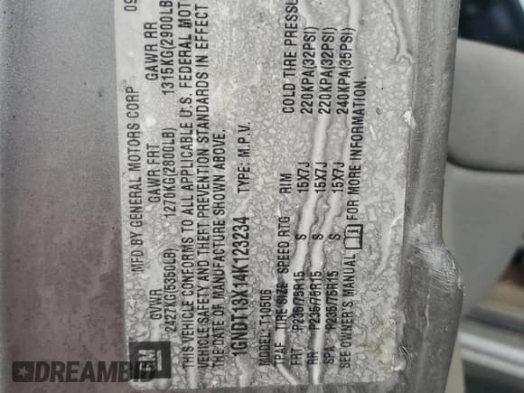 ✅ 2004 Chevrolet Blazer LS • VIN: 1GNDT13X14K123234 • Lot: 51207815. Wystawiony na Copart z przebiegiem 207 832 mil. Bezpłatny archiwum sprzedaży aukcyjnych z USA i szczegółowy raport historii pojazdu na DreamBid. Zdjęcie 13.