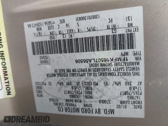 ✅ 2007 Ford Expedition Max XLT • VIN: 1FMFK16507LA56506 • Лот: 42986900. Опубликован ранее на IAAI с пробегом 139 209 миль. Бесплатный доступ к архиву аукционных продаж из США и подробный отчёт об истории автомобиля на DreamBid. Изображение 9.