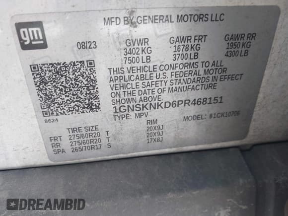 ✅ 2023 Chevrolet Tahoe LT • VIN: 1GNSKNKD6PR468151 • Lot: 42424378. Wystawiony na IAAI z przebiegiem 38 868 mil. Bezpłatny archiwum sprzedaży aukcyjnych z USA i szczegółowy raport historii pojazdu na DreamBid. Zdjęcie 9.