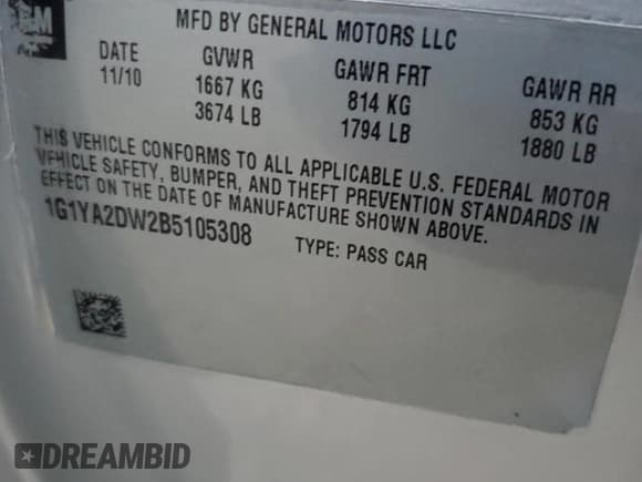 ✅ 2011 Chevrolet Corvette 1LT • VIN: 1G1YA2DW2B5105308 • Lot: 93485635. Listed on Copart with 89,311 mi. Free auction sales archive from the USA and detailed vehicle history report at DreamBid. Image 12.