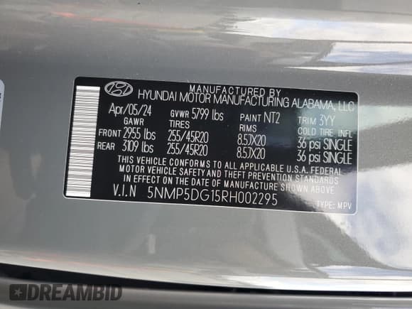 ✅ 2024 Hyundai Santa Fe Calligraphy • VIN: 5NMP5DG15RH002295 • Lot: 86157375. Listed on Copart with 28,684 mi. Free auction sales archive from the USA and detailed vehicle history report at DreamBid. Image 14.