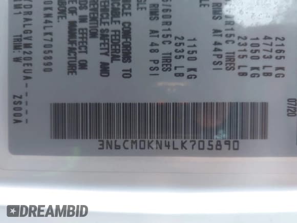 ✅ 2020 Nissan NV200 S • VIN: 3N6CM0KN4LK705890 • Lot: 43651904. Wystawiony na IAAI z przebiegiem 140 042 mil. Bezpłatny archiwum sprzedaży aukcyjnych z USA i szczegółowy raport historii pojazdu na DreamBid. Zdjęcie 9.