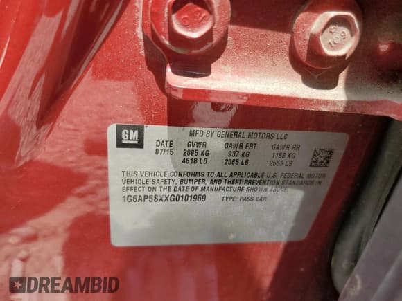 ✅ 2016 Cadillac CTS RWD • VIN: 1G6AP5SXXG0101969 • Lot: 68001015. Listed on Copart with 112,894 mi. Free auction sales archive from the USA and detailed vehicle history report at DreamBid. Image 12.