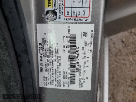 ✅ 2009 Lincoln MKZ • VIN: 3LNHM26T09R609117 • Лот: 80505615. Опубликован ранее на Copart с пробегом Не указан. Бесплатный доступ к архиву аукционных продаж из США и подробный отчёт об истории автомобиля на DreamBid. Изображение 12.