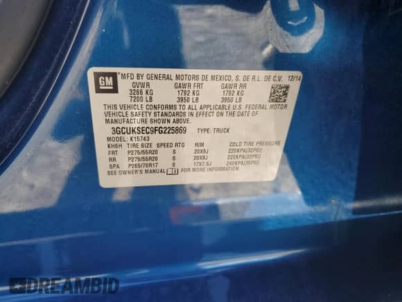 2015 Chevrolet Silverado 1500 LTZ z VIN 3GCUKSEC9FG225869, wystawiony jako Copart lot #87268375 z przebiegiem 288 050 mil mil oraz Czysty tytuł • Clean title. Historia ofert i sprzedaży dostępna na DreamBid. Obrazek 12.