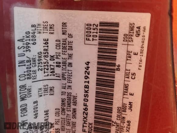 ✅ 1995 Ford F-250 • VIN: 1FTHX26F0SKB19244 • Лот: 54568965. Опубликован ранее на Copart с пробегом Не указан. Бесплатный доступ к архиву аукционных продаж из США и подробный отчёт об истории автомобиля на DreamBid. Изображение 12.