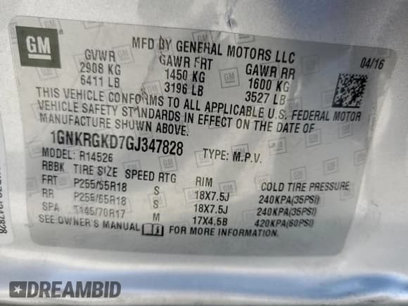 ✅ 2016 Chevrolet Traverse LT • VIN: 1GNKRGKD7GJ347828 • Lot: 71886504. Wystawiony na Copart z przebiegiem 103 237 mil. Bezpłatny archiwum sprzedaży aukcyjnych z USA i szczegółowy raport historii pojazdu na DreamBid. Zdjęcie 15.