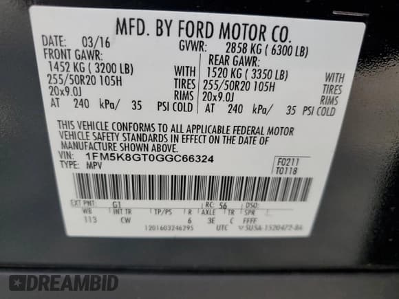 ✅ 2016 Ford Explorer Sport • VIN: 1FM5K8GT0GGC66324 • Lot: 61000015. Wystawiony na Copart z przebiegiem 133 919 mil. Bezpłatny archiwum sprzedaży aukcyjnych z USA i szczegółowy raport historii pojazdu na DreamBid. Zdjęcie 13.