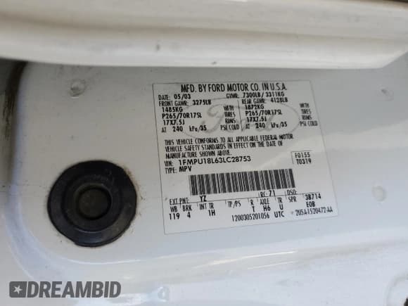 ✅ 2003 Ford Expedition Eddie Bauer • VIN: 1FMPU18L63LC28753 • Lot: 55623945. Listed on Copart with 156,887 mi. Free auction sales archive from the USA and detailed vehicle history report at DreamBid. Image 13.